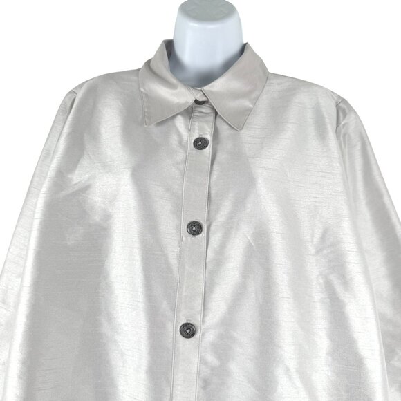 IC Collection Button Front Blouse Shirt 2XL Silver Cuffed Polyester TP-3463 - Picture 4 of 13